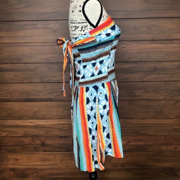 Strapless Mini Dress Faux Wrap Drop Waist Dress - Picture 2 of 4